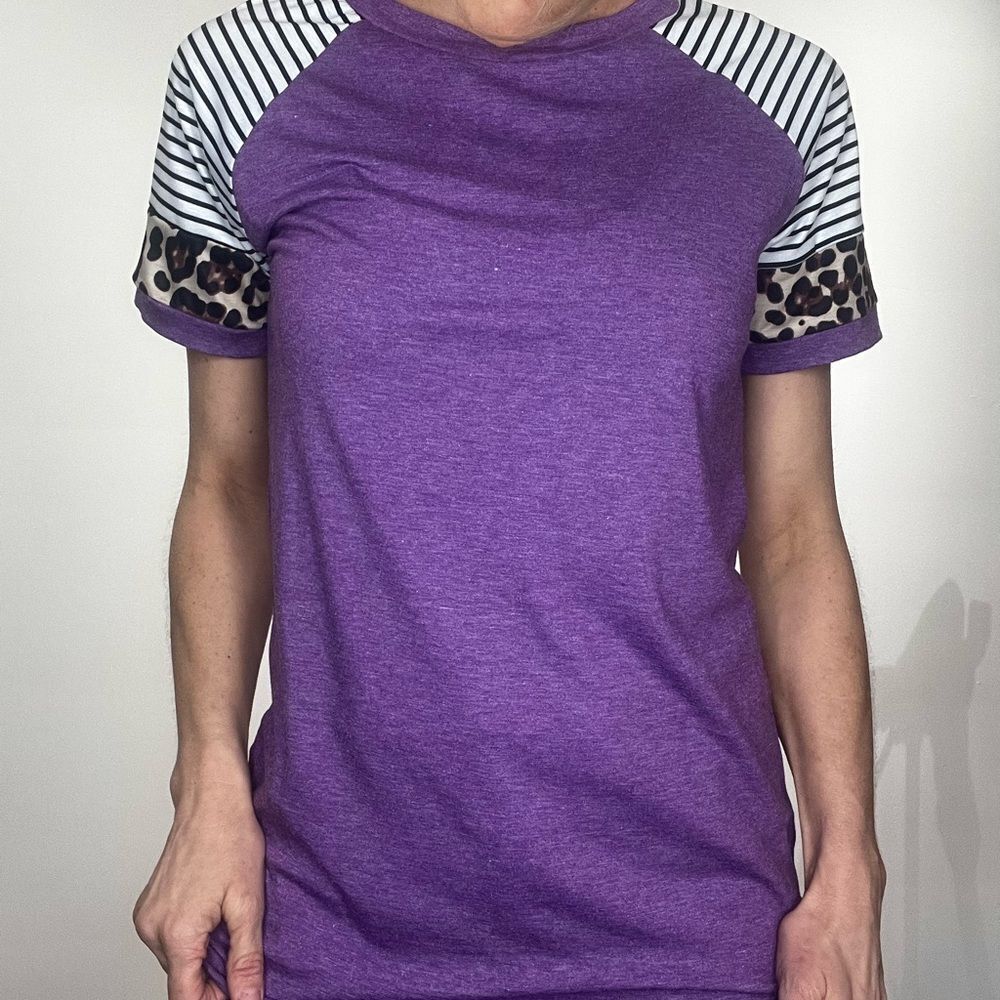 Purple Striped and Leopard Print Women's Top